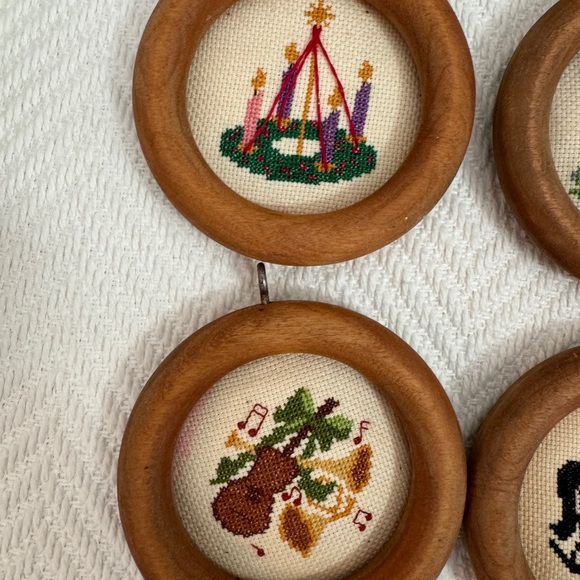 Vintage Christmas Ornaments Set Cross-stitch Handmade Embroidered Holiday Decor - Picture 4 of 8